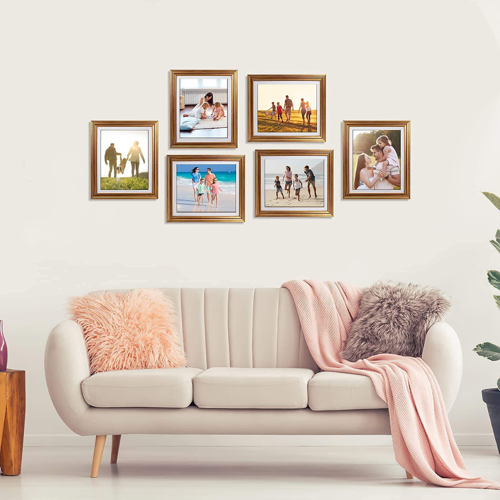 MEBRUDY 8x10 Picture Frames with Mat, Gold Photo Frames Set for Wall or Tabletop Display, 6 Pack